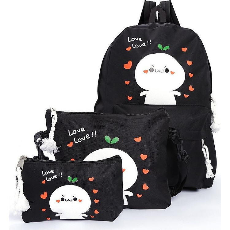 Bộ Balo + Túi Đeo Chéo + Ví Botusi Love 01 - Màu Đen