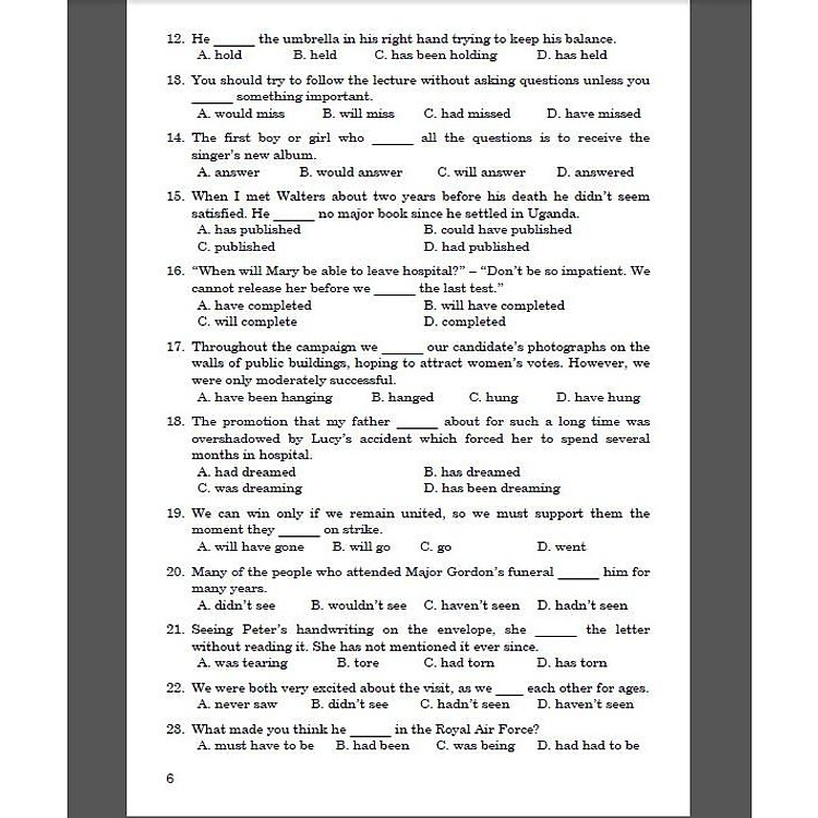 Câu hỏi trắc nghiệm chuyên đề ngữ pháp Tiếng Anh - Ảnh 6