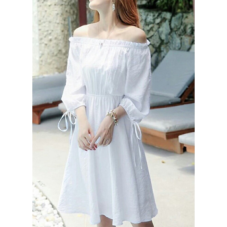 Đầm Trễ Vai Tay Rút Dây