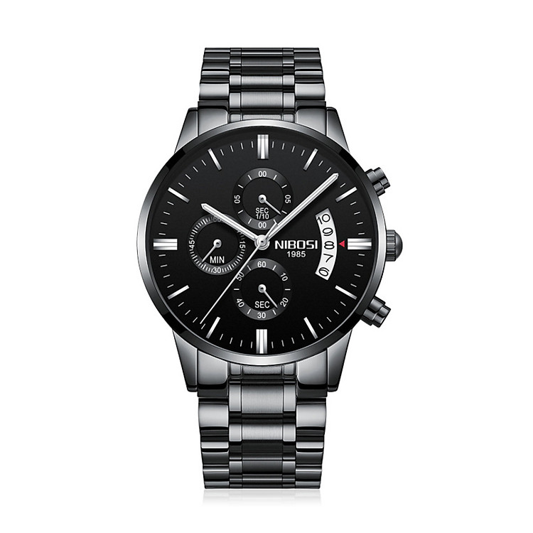 Đồng hồ nam Nibosi dây thép đúc lịch ngày JS-2309S