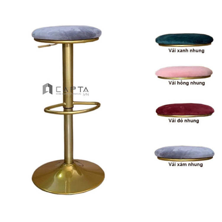 Ghế quầy bar không tựa CB2263 B-F Nội thất Capta Ghế bar không tựa nệm vải nhung chân thép sơn vàng gold
