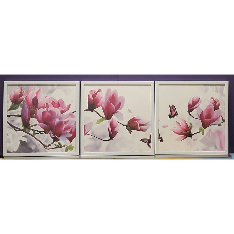 TRANH IN DẦU -HOA MỘC LAN ( TRANH GHEP 3 BỨC )