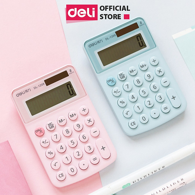 Máy tính để bàn Deli 1209A – Màn hình 8 số – Màu Xanh dương