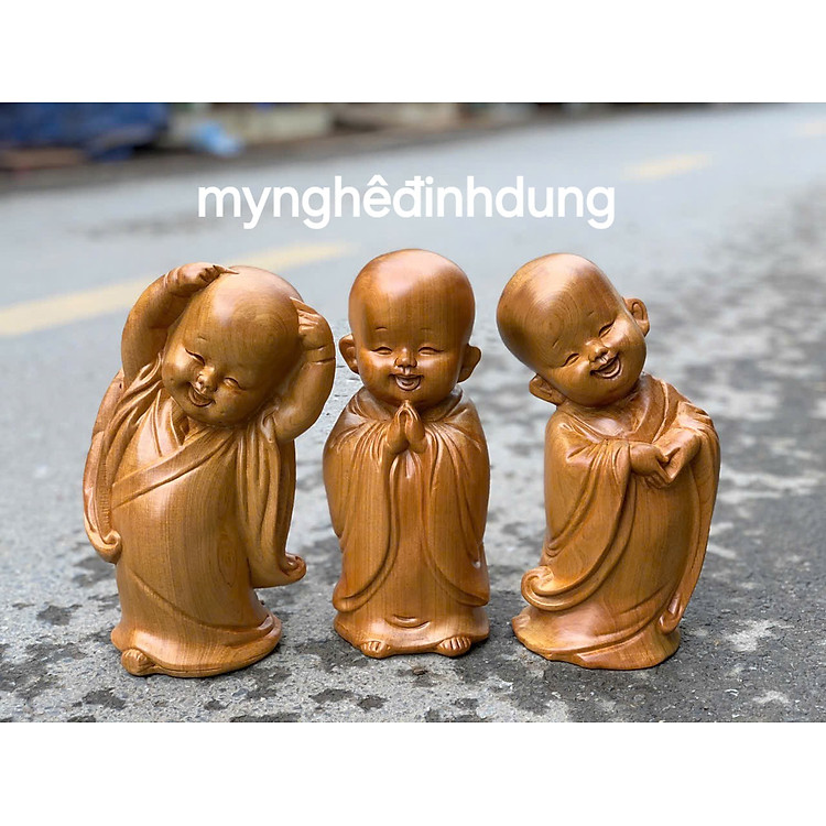 Tượng Tam Tâm Gỗ Bách Xanh (25x14x11cm)