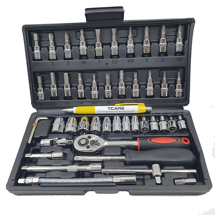 Bộ dụng cụ sửa chữa gia đình đa năng, sửa chữa xe máy, sửa chữa xe đạp Tcare 46PCS - Hàng Chính hãng