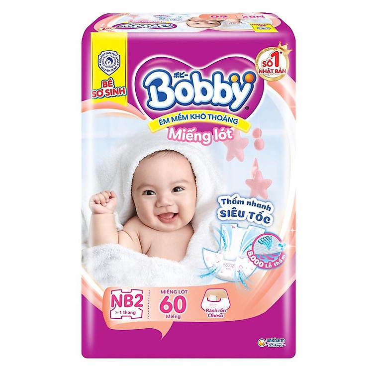 Miếng lót sơ sinh Bobby NB2 60 miếng Chính hãng Ưu đãi