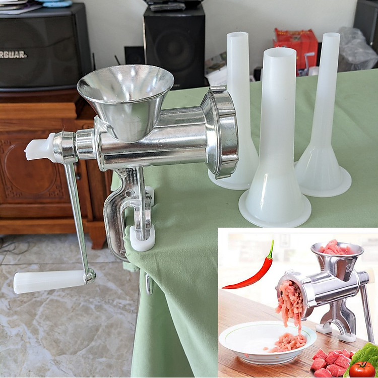 Xay Thịt Quay Tay Bằng Gang Size 10 (kèm 3 ống nhồi xúc xích)
