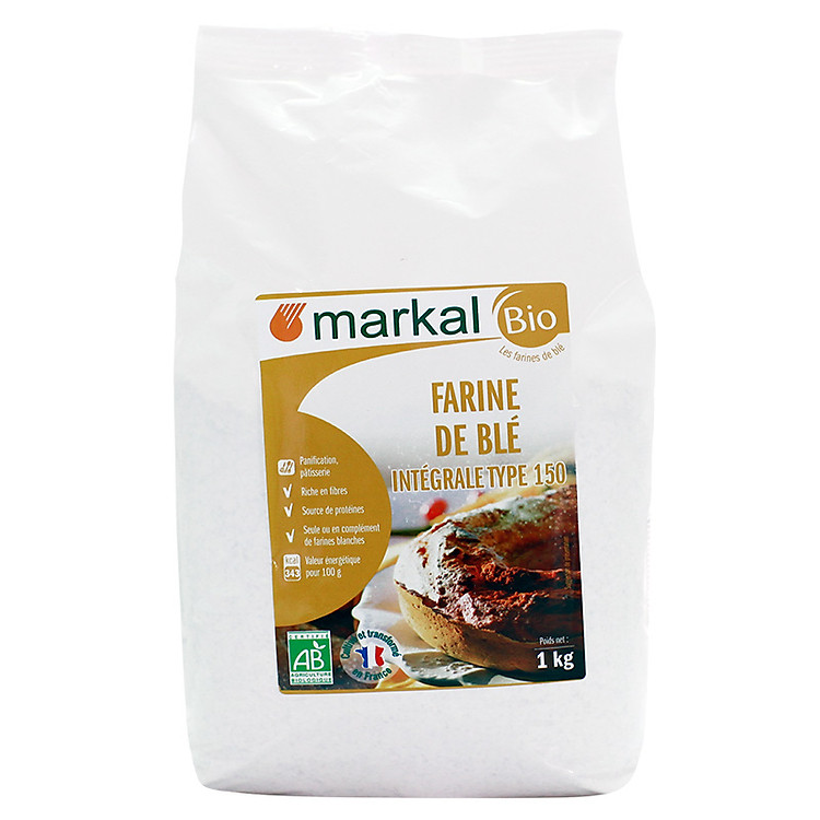 Bột mì hữu cơ nguyên cám T150 MARKAL túi 1kg-Nhập khẩu chính hãng từ Pháp