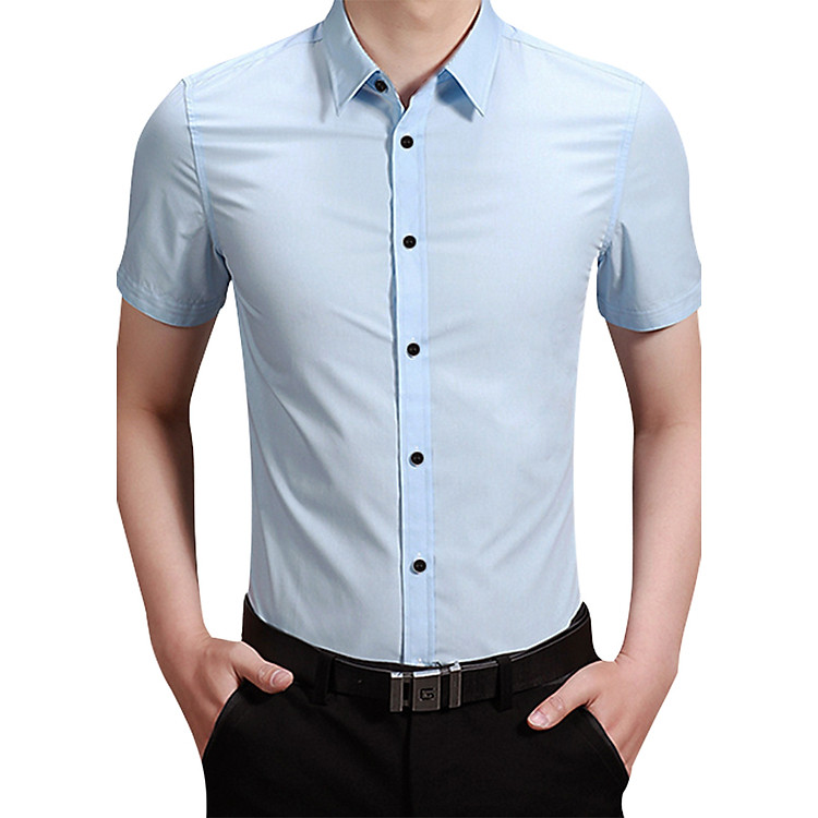 Áo Sơ Mi Nam Tay Ngắn VFASHION VFS0008 - Xanh Nhạt