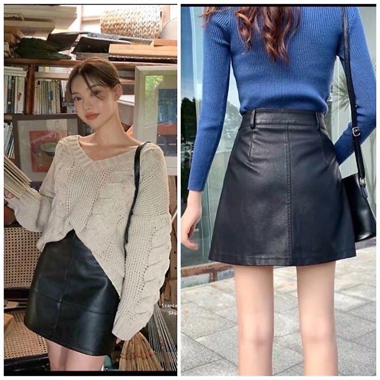 Chân váy da form A bigsize 60=>90kg (Ảnh thật)