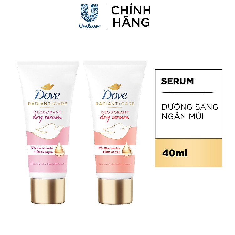 Combo 2 Kem ngăn mùi tinh chất serum vùng cánh cao cấp Dove dành cho nữ với 3% Niacinamide giúp dưỡng da sáng mịn đều màu và mờ thâm thu nhỏ lỗ chân lông 40ml