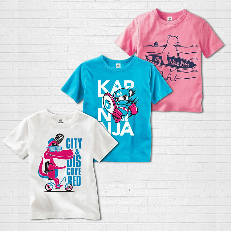 Combo 3 áo bé trai cao cấp thương hiệu TAMOD in hình cực chất và dễ thương.