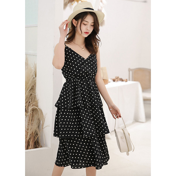 Váy Ba Tầng Hai Dây Chấm Bi MAY_DN051