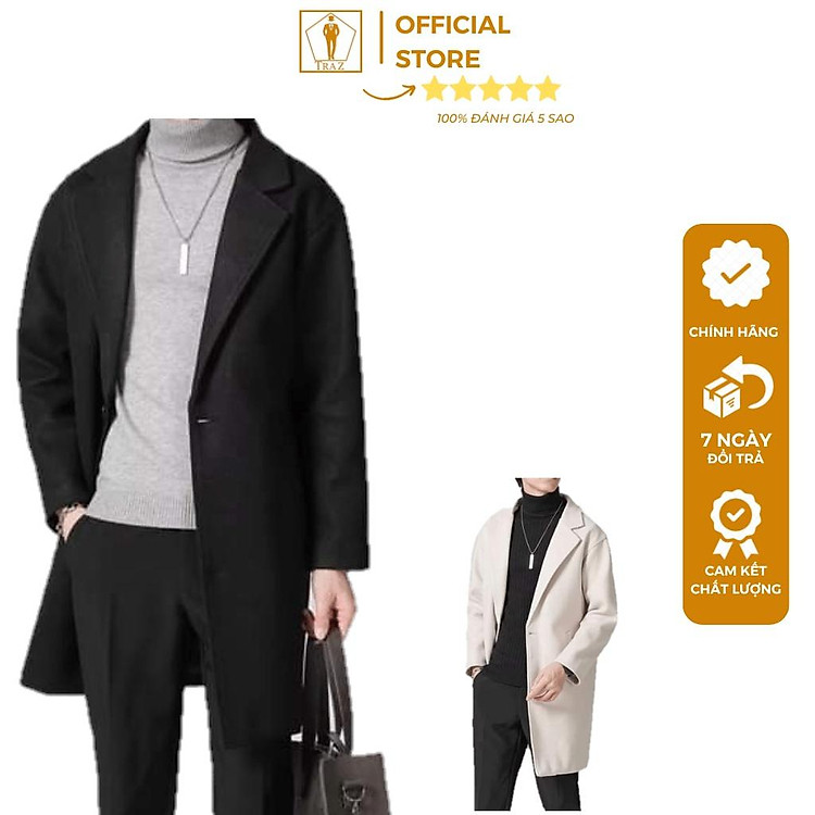 Áo khoác dạ măng tô nam hàn quốc dáng ngắn TRAZ đen xám be mangto trench coat mantle manto big size XXL 3XL 4XL 5XL