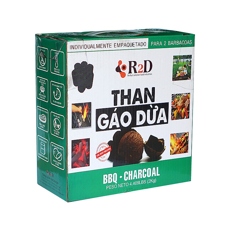 Than nướng không khói làm từ Gáo dừa chính hãng R2D hộp 2Kg an toàn cho người dùng
