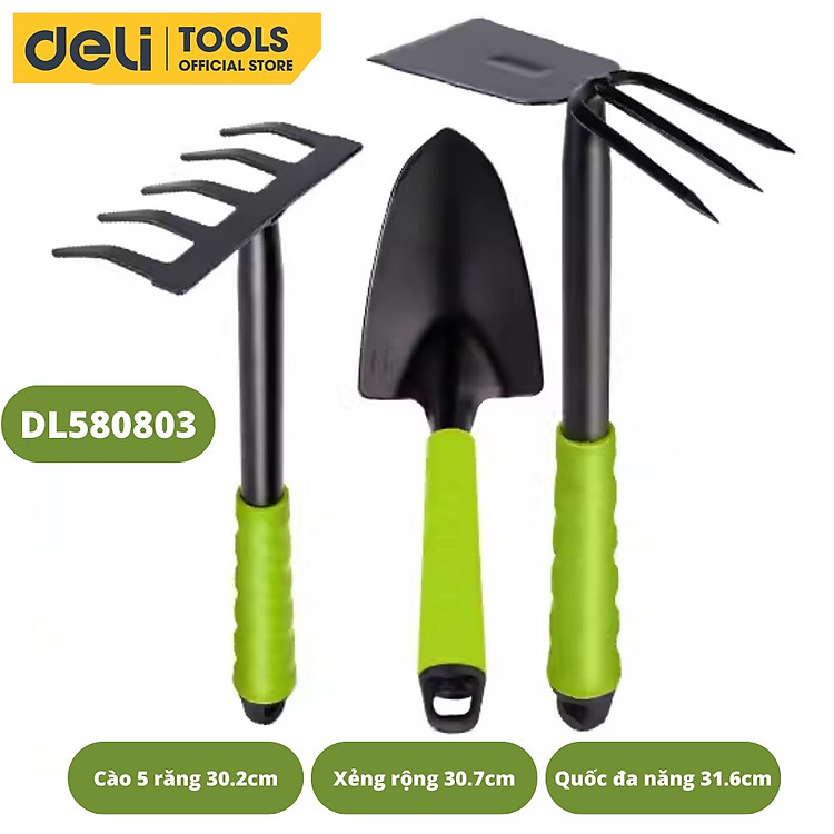 Bộ Dụng Cụ Làm Vườn Deli 4 Chi Tiết Tiện Dụng - Xẻng, Quốc, Cào Đa Năng - Chất Liệu Cao Cấp, Chắc Chắn, An Toàn DL580804
