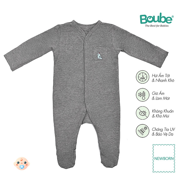 Bộ liền thân, bodysuit liền tất dài tay cho trẻ sơ sinh nhiều màu sắc Boube, vải Cotton organic thoáng mát- Size Newborn
