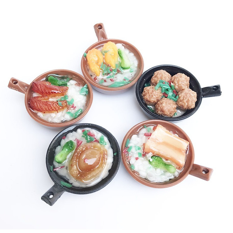 Mô hình set 05 món cơm cháo đặc biệt tỉ lệ 1/12 cho dân chơi re-ment, nhà búp bê, trang trí tiểu cảnh, DIY