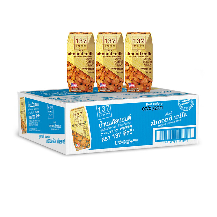 Thùng Sữa Hạt Hạnh Nhân Không Đường 137 Degrees (180ML x 36 Hộp)