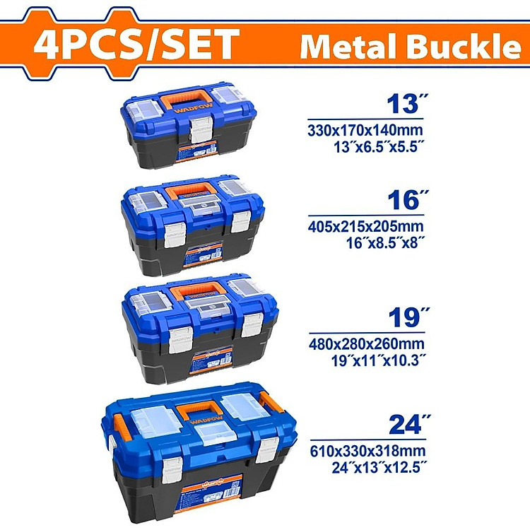 BỘ 4 HỘP NHỰA ĐỤNG CÔNG CỤ KHÓA KIM LOẠI 13" 16" 19" 24" WADFOW WTB4104 - HÀNG CHÍNH HÃNG