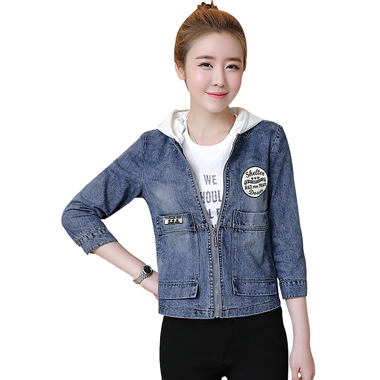 Áo khoác jean nữ phối nón