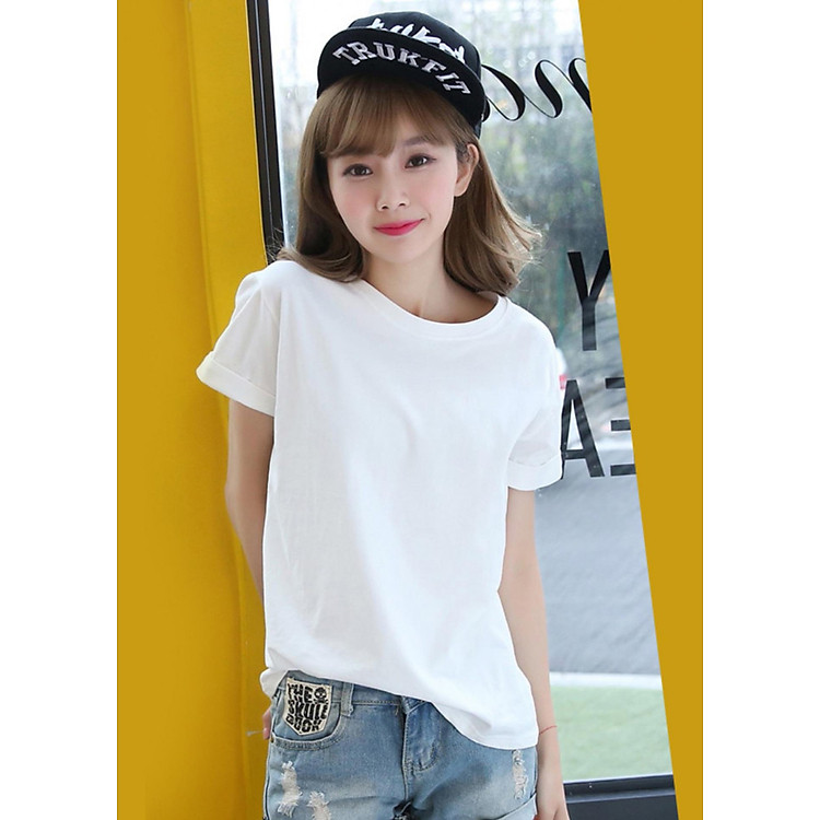 Áo thun trơn cổ tròn Cotton 4 chiều (Trắng)