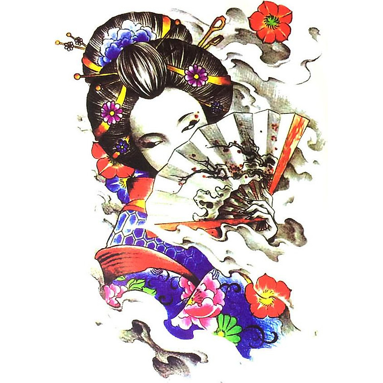 Hình Xăm Dán Cô Gái Cầm Quạt QSA055