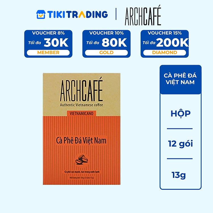 Cà Phê Đá Việt Nam - Cafe hoà tan Archcafé - Vietnamicano (hộp 12 gói x 13g)