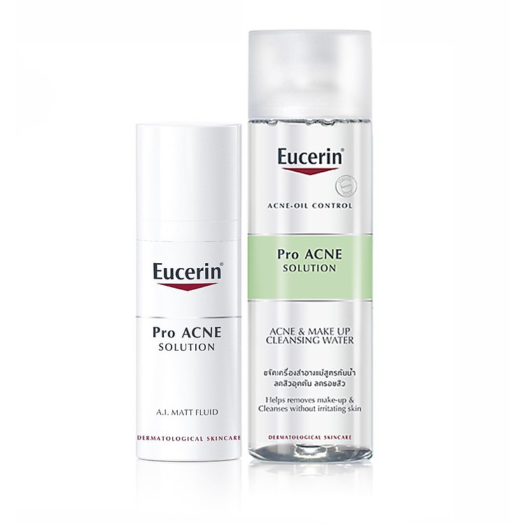 Eucerin Combo Kem Dưỡng Giảm Mụn Proacne A.I Matt Fluid Và Tẩy Trang Cho Da Nhờn ProAcne 200ml