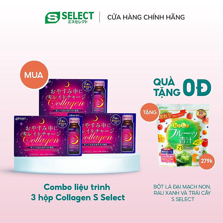 Combo 3 Hộp Nước Uống Đẹp Da Collagen Thủy Phân S Select Nhật Bản (30 Lọ) 2000mg/lọ
