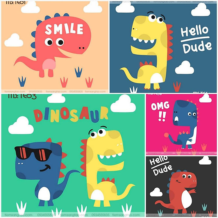 Tranh tô màu số hóa trẻ em 20x20cm có khung Khủng Long