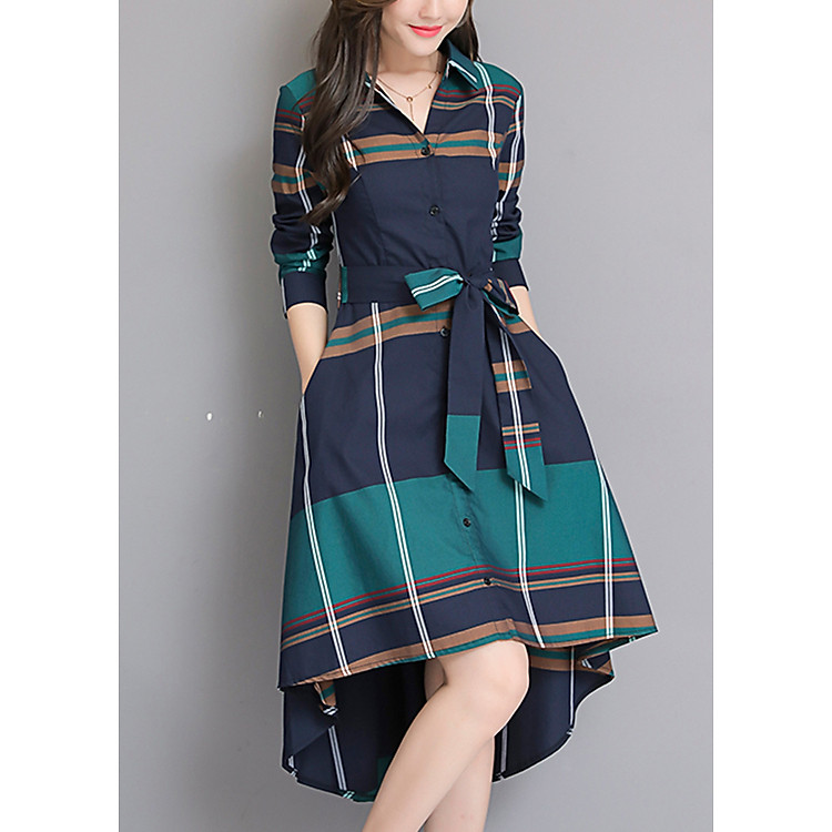 Đầm sơ mi công sở nữ kẻ ô vuông D-CRB01
