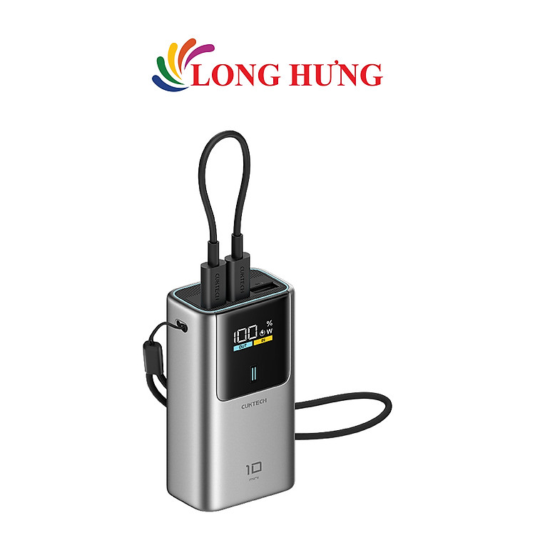 Sạc dự phòng Cuktech Power Bank 10 Mini Built-in USB-C Cable 1USB 2Type-C 55W 10000mAh PB1055 - Hàng chính hãng