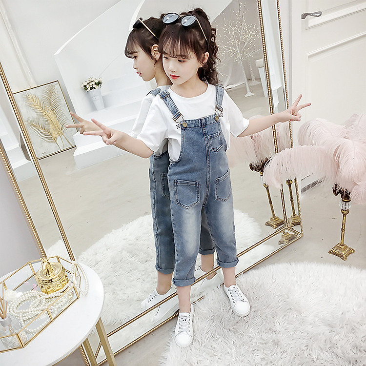 set quần yếm jean + áo thun ankids009