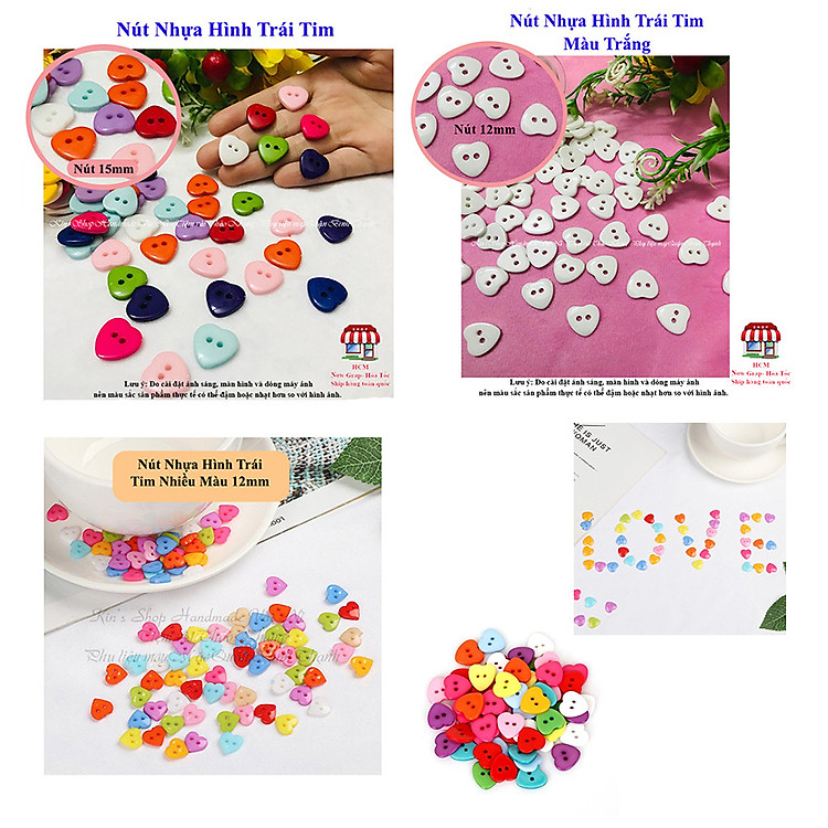 Túi 20 Nút Nhựa Hình Trái Tim Nhiều Màu Sắc