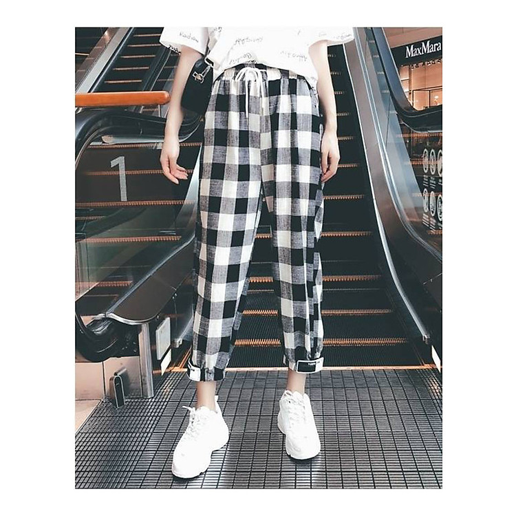 Quần Jogger Harem nữ sọc caro thời trang năng động