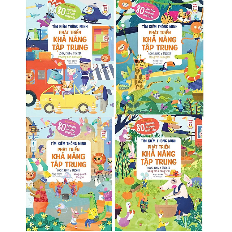Combo 4 Cuốn Tìm Kiếm Thông Minh - Phát Triển Khả Năng Tập Trung - Look, Find & Sticker (Song Ngữ)