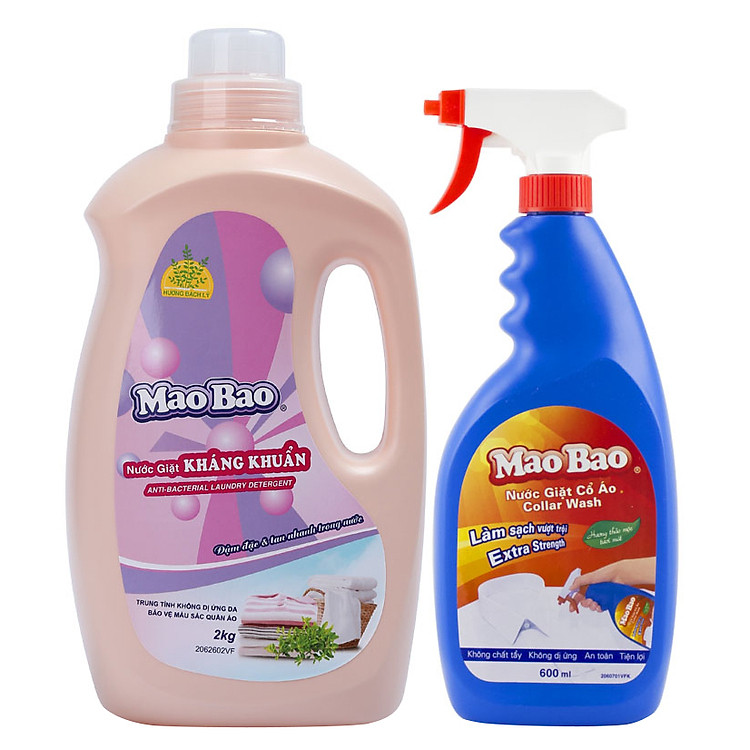 Combo Chai Nước Giặt Kháng Khuẩn Mao Bao (2000g) + Chai Nước Giặt Cổ Áo Mao Bao (600ml)