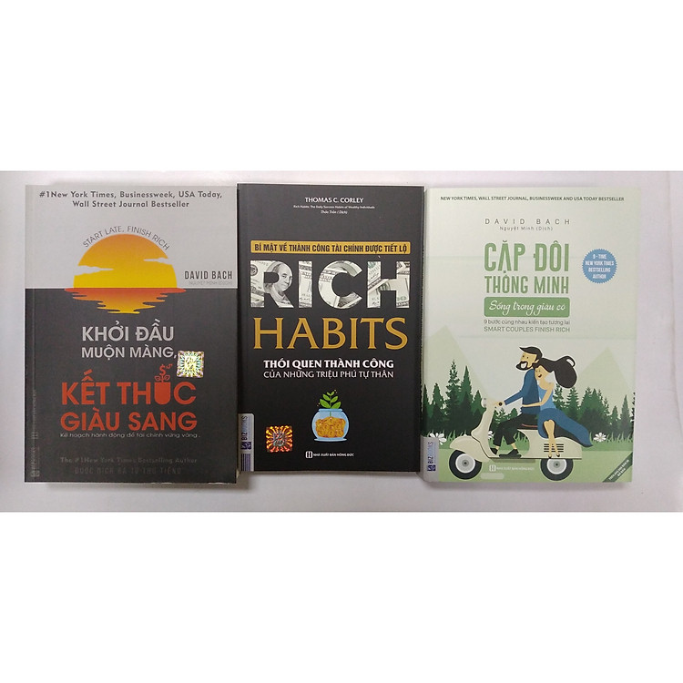combo 3 cuồn sách: + Khởi đầu muộn màng kết thúc giàu sang + Rich habit thói quen thành công của những triệu phú tự thân + Cặp đôi thông minh sống trong giàu có