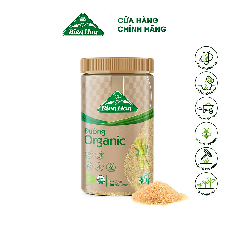 Đường Organic Biên Hòa hũ 800g/hũ