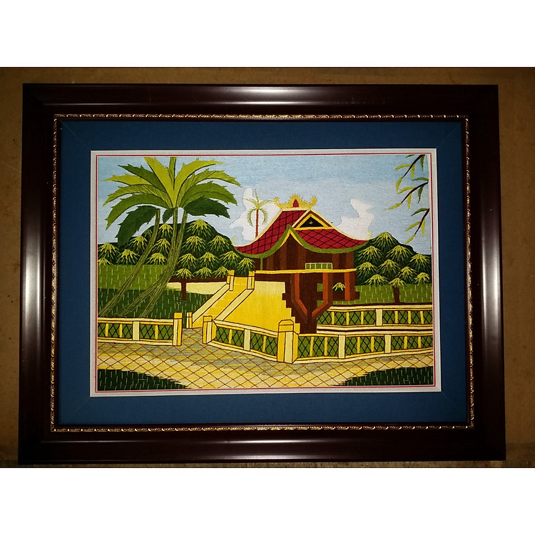Tranh thêu tay Cảnh Chùa Một Cột Hà Nội