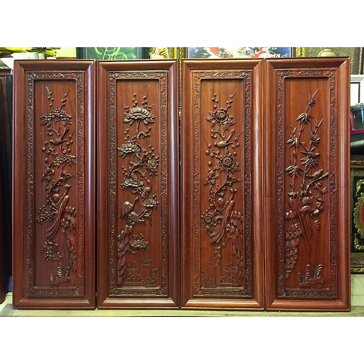 Tranh Tứ quý gỗ hương nam phi - TG029-070