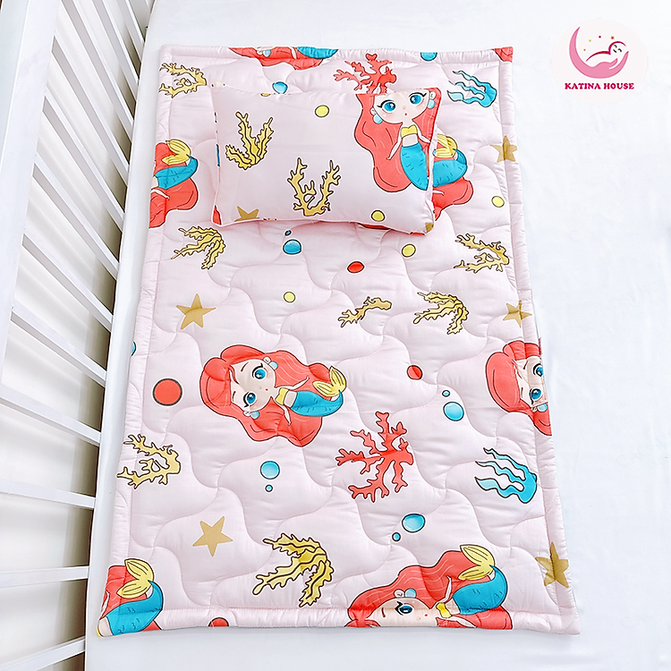 Bộ gối nệm cho bé mầm non 2-5 tuổi Katina House, vải tencel cực mềm mát thấm hút tốt