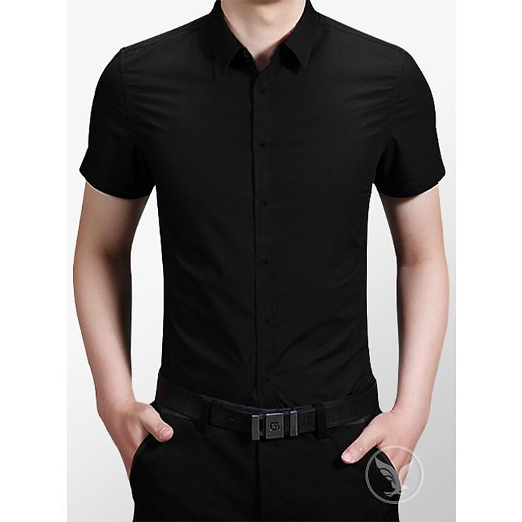 Áo sơ mi nam Ngắn Tay Màu Đen