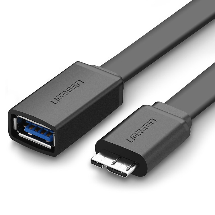 Dây Micro USB 3.0 OTG sang USB 3.0 dạng dẹt cho Samsung Note 3/S5/I9600/G900... dài 20CM UGREEN US127 10801 (đen) - Hàng chính hãng