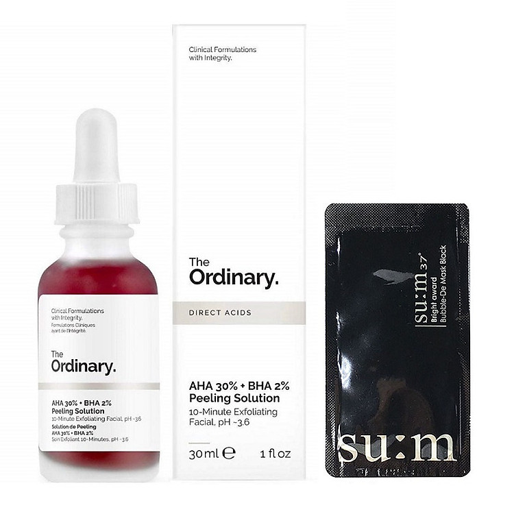 Serum Tẩy tế bào chết, cải thiện mụn, vết thâm tái tạo da The Ordinary AHA 30% BHA 2% Peeling Solution (30ml) + Tặng kèm 1 mặt nạ sủi bọt Su:m 37 Đen