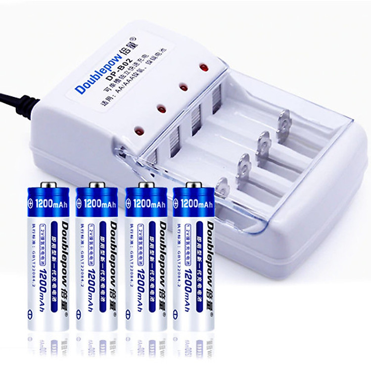 Bộ Sạc Pin AA AAA + 4 Pin AA 1200mAh Doublepow (Hàng nhập khẩu)