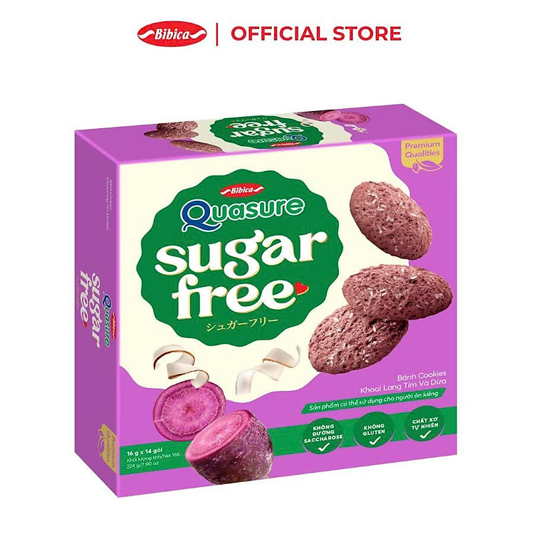 Combo 2 Hộp Bánh Ăn Kiêng Không Đường Quasure Sugar Free Bibica 240gr