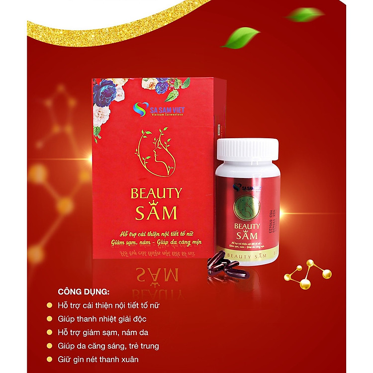 Viên uống Đẹp Da (BeautySAM) - Da sáng bóng, nhẵn mịn, hồng hào từ bên trong một cách tự nhiên, nâng cao thể trạng, thải độc và thanh lọc cơ thể, Cải thiện nội tiết tố nữ