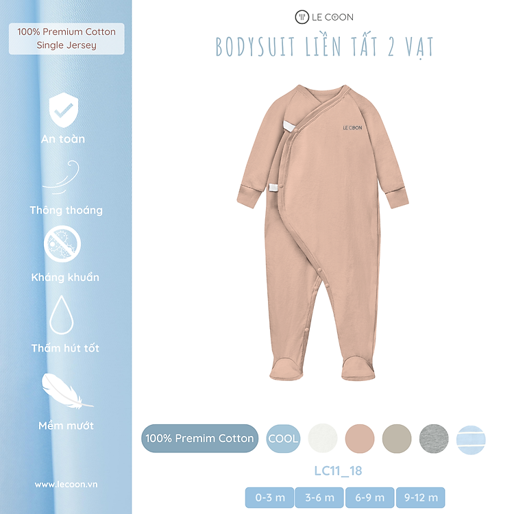 LE COON | Bodysuit Liền Tất 2 Vạt | COOL | 0 - 12 tháng